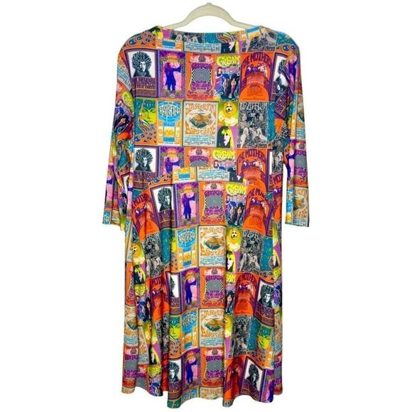 Postcard Women's Tunic Pop Art Hippie Woodstock 70’s Mid-length Dress Size Small - Picture 7 of 11